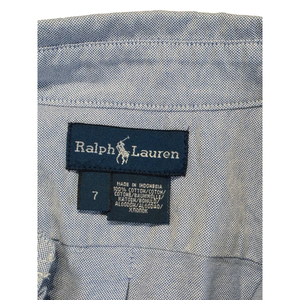 Ralph Lauren Boys Blue Oxford Shirt Multi Pony Logo Size 7 Long Sleeve Button Up